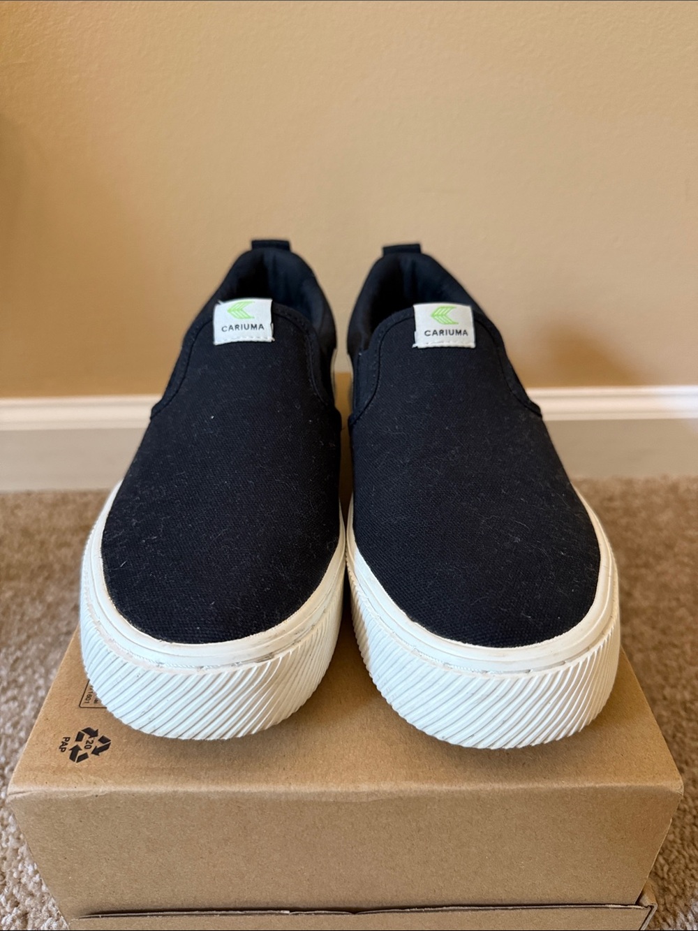 Cariuma Black Slip-On Canvas Sneakers with White Sole